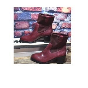 Frye Burgundy Leather & Suede Ankle Booties